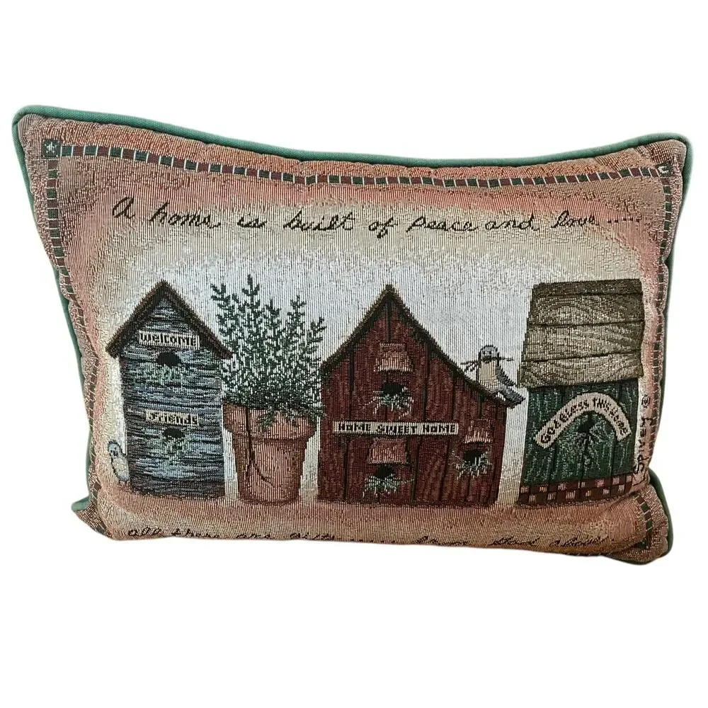 La France Home Birdhouses Tapestry Throw Pillow Cushion Made In USA 17 X 12”